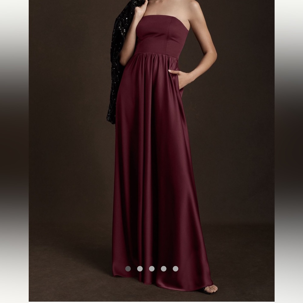 NWT BHLDN Elise Straight Neck Satin A-Line Gown Dark Berry Size 8